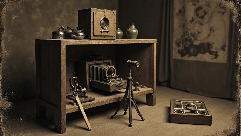 Daguerreotype camera and darkroom setup.