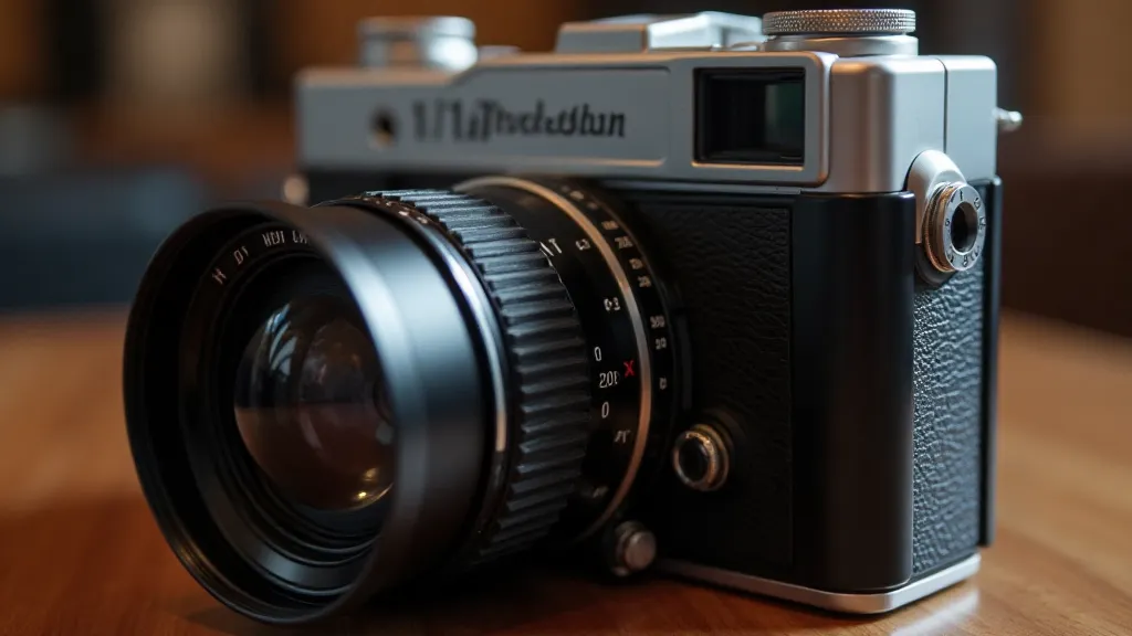 A vintage Hasselblad 1600 camera with a leather case.