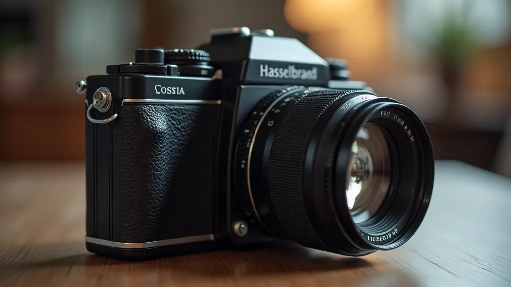 A Hasselblad 500EL camera with a sharp lens.