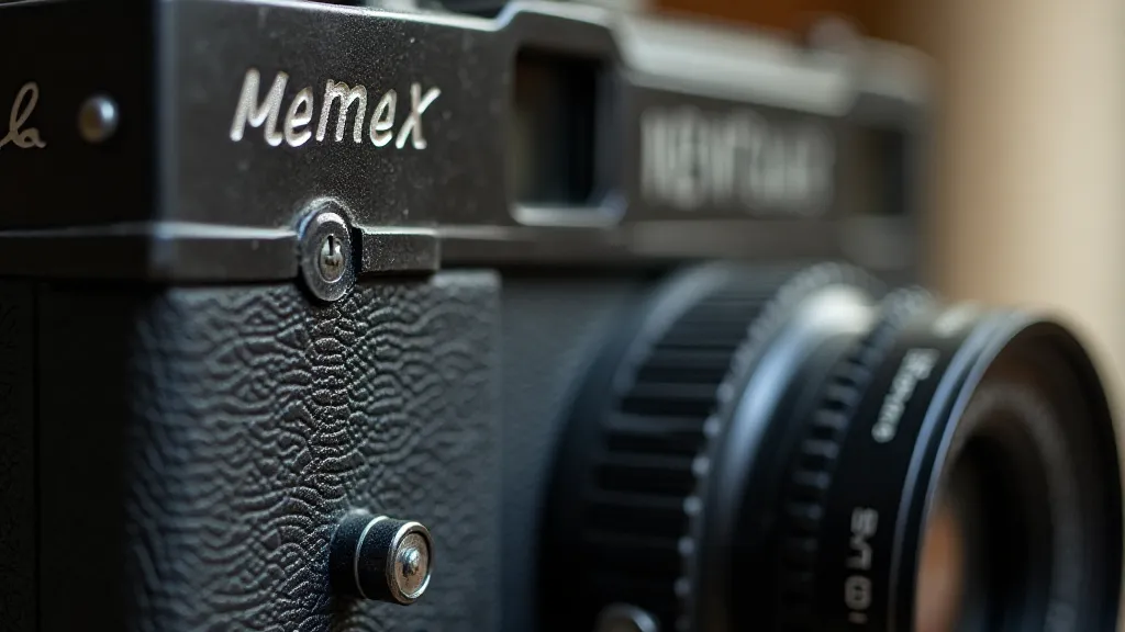 Close-up of various markings on an antique camera's front panel.